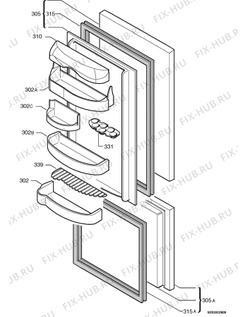 Взрыв-схема холодильника Tricity Bendix FD852A - Схема узла Door 003